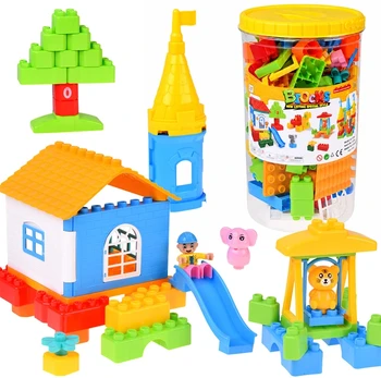 Jokomisiada LARGE plastikas blocks 94 pieces in a container with a handle + figures ZA6429