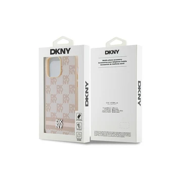 Dėklas DKNY PU Leather Checkered Pattern and Stripe Case for iPhone 14 Pro Max Rožinė