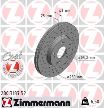 Stabdžių diskas ZIMMERMANN 280.3187.52