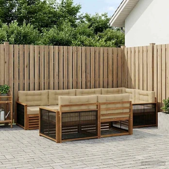 Lauko sofos komplektas su pagalve 7 pcs Natūralus ir bežinis