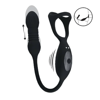LEVELZ Vibrating & Thrusting Silicone Ring with Prostate Massager Black