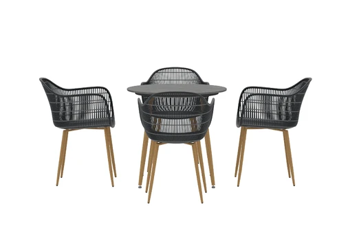 Anafi Round Dining Set ø80 - Wood / Black