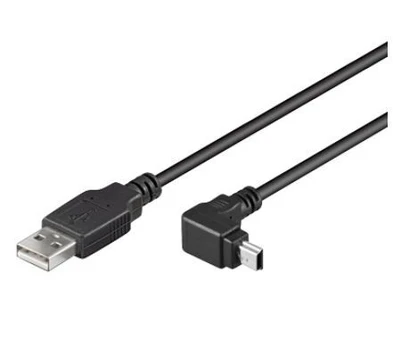 Kabelis USB A kištukas - mini USB kištukas 90° kampu,1.8m juodas