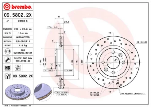 Stabdžių diskas BREMBO 09.5802.2X