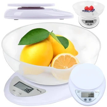 Skaitmeninės virtuvinės svarstyklės su dubeniu, 5 kg, LCD