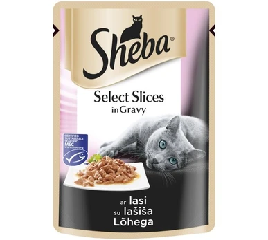 Ėdalas katėms „SHEBA“, su lašiša, maišeliuose, 85 g