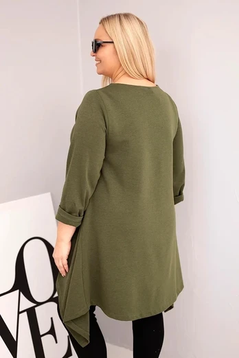 Moteriška Plus Size chaki tunika su asimetriniu kirpimu