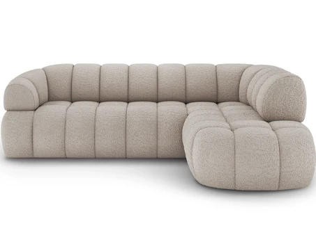 Tontano corner sofa with sleeping function and electrically extendable seat, beige bouclé, right-hand, Modern, Beige