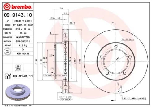 Stabdžių diskas BREMBO 09.9143.11