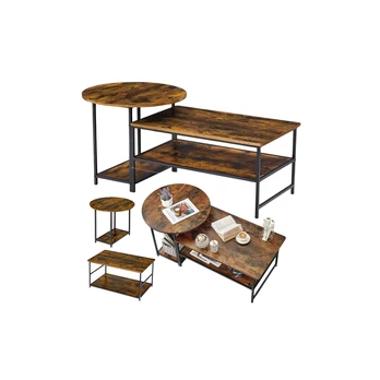 Lean 2-in-1 Vintage Rustic Wood Coffee Table Set 123x60x51cm