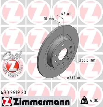 Stabdžių diskas ZIMMERMANN 430.2619.20