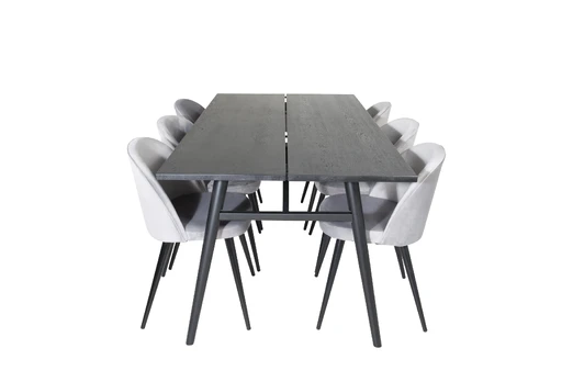 Sleek Extentiontable Black Brushed - 195*95+Velvet Dining Chair - Light Grey / Black_6