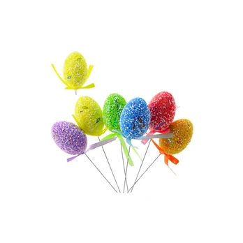 Lean Easter Eggs On A Wire Pick Colorful Patterns Ribbon Decoration 6pcs A