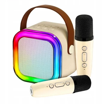 Karaokės rinkinys „Bluetooth“ garsiakalbis su dviem mikrofonais LED RGB