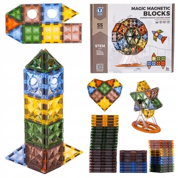 Magnetinių blokelių rinkinys, 55 dalys