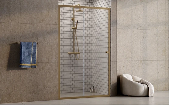 Dušo durys Besco Duo Slide, Brushed Gold, 130 x 195 cm