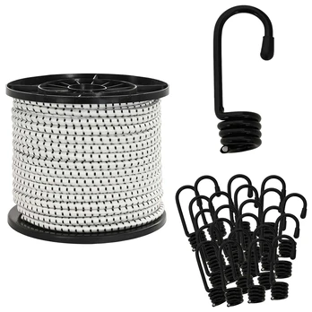 Bungee virvės su kabliukais 10 mm 50 m Juoda ir Balta
