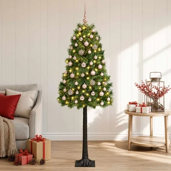 Dirbtinė eglutė su lankstomomis šakomis ir bumbulais 150 cm