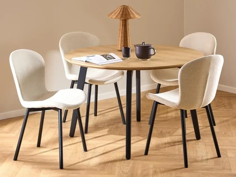 Cadiz dining table set, Top melamine oak, Base steel matt black, Ø120x75 cm