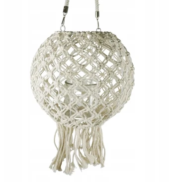 Kabantis boho makrame lampionas 60 cm + stiklinis įdėklas žvakidė su kutais