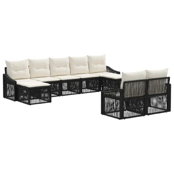 Sodo Sofų Rinkinys 9 pcs Juoda poliratanas