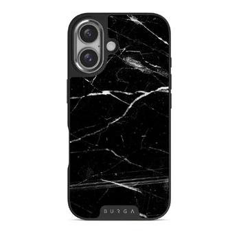 Noir Origin - Black Marble iPhone 16 Case, Elite Dark (MagSafe) / Silver