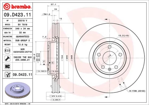 BREMBO 09.D423.11 Brake Disc