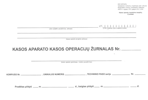 Kasos operacijų žurnalas, hor. A4, 2-jų dalių