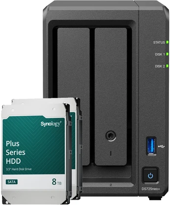 Serveris Synology DS725neo+ 16TB Plus HDD NAS-Bundle NAS inkl. 2x 8TB Synology Plus HDD 3.5 col. SATA