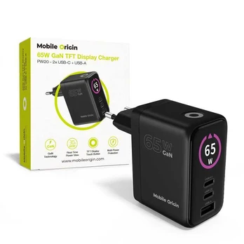 Mobile Origin 65W GaN Ekranas Charger PW20 - 2x USB-C + USB-A