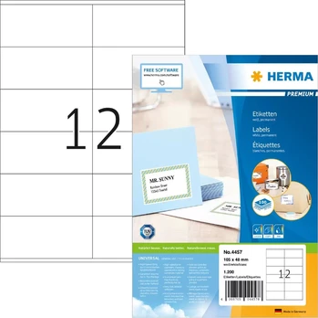 HERMA 4457 lipni etiketė Balta Stačiakampis Ilgalaikis 1200 vnt