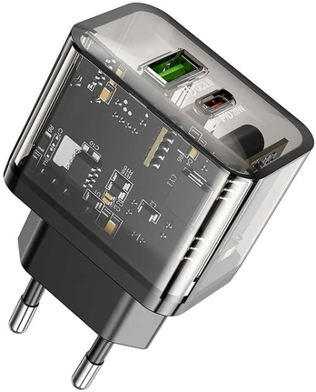 HOCO wall charger USB A + Type C PD QC3.0 3A 20W N34 transparent
