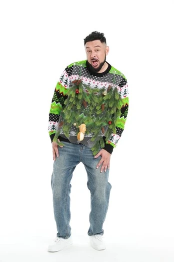 Klėdinis linksmas megztinis unisex Barsima, žalias, S