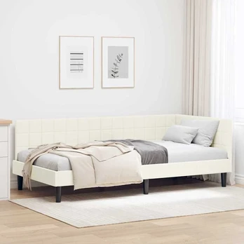 Kampinė lovos konstrukcija Kreminė 90 x 200 cm Aksomas