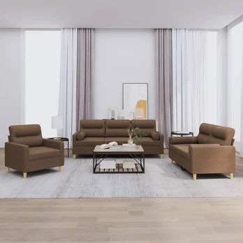 Sofa Sofos komplektas su pagalvėmis, 3 dalių, rudas, audinys