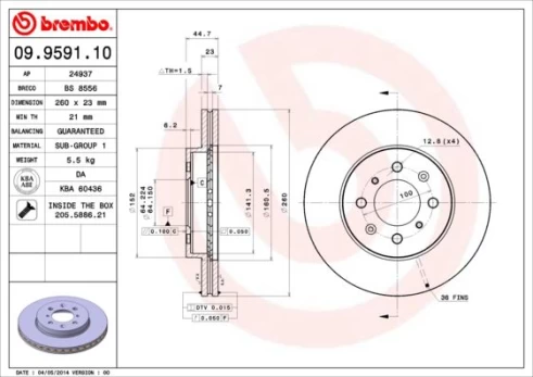 Stabdžių diskas BREMBO 09.9591.10