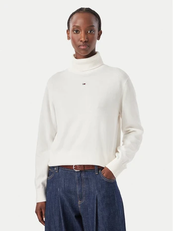 Tommy Jeans Golfas Essetnial DW0DW23361 Balta Relaxed Fit