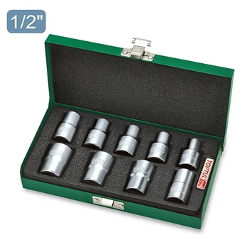 Galvutė 9 vnt., lizdas / pavara: 1/2" profilis: E-TORX, matmuo TORX / E-TORX: E10, E11, E12, E14, E16, E18, E20, E22, E24, pakuotė: metalinė dėžutė