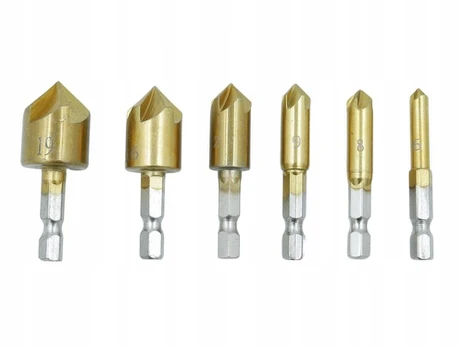 6 vnt. kūginiai frezos su titan padengimu, Hex 1/4"