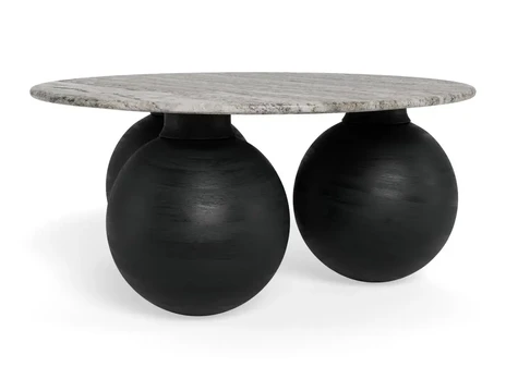 Konya coffee table, Top marble grey Morchana, Base mango black, Ø95x42 cm