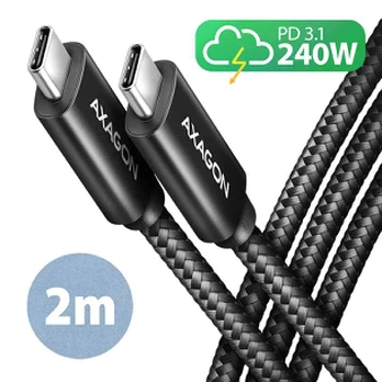 USB-C–USB-C kabelis AXAGON BUCM2-CM20AB, 480 Mbps, 240 W