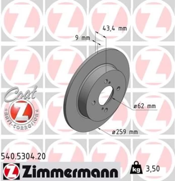 Stabdžių diskas ZIMMERMANN 540.5304.20