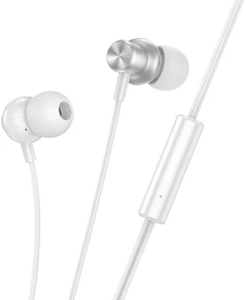 HOCO wire earphones Jack 3,5 mm with microphone M110 sidabrinis