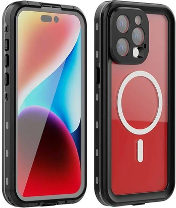 Atsparus vandeniui case SHELLBOX DOT compatible with MagSafe for IPHONE 15 Pro Max juodas