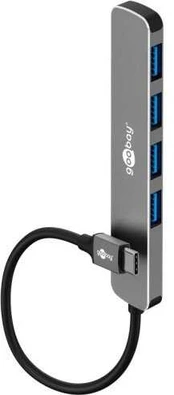 Goobay Plonas 4 prievadų USB šakotuvas, USB-C™ į USB-A, 5 Gbps
