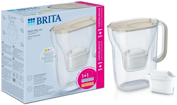 BRITA STYLE ESSENTIAL LED 2,4l. filtravimo indas, smėlio +2MX