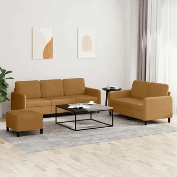 Sofa Sofos komplektas, 3 dalių, rudos spalvos, aksomas