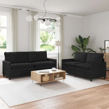Sofa Sofos komplektas 2 pcs Juoda Aksomas