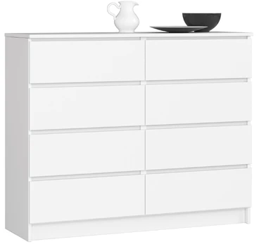 Komoda K120, 8 stalčiai, balta