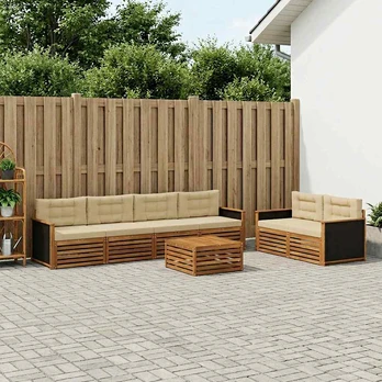 Lauko sofos komplektas 7 pcs Natūralus ir bežinis Poliesteris